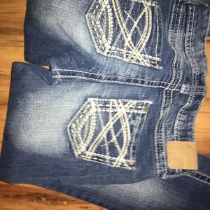 Red camel boot cut jeans